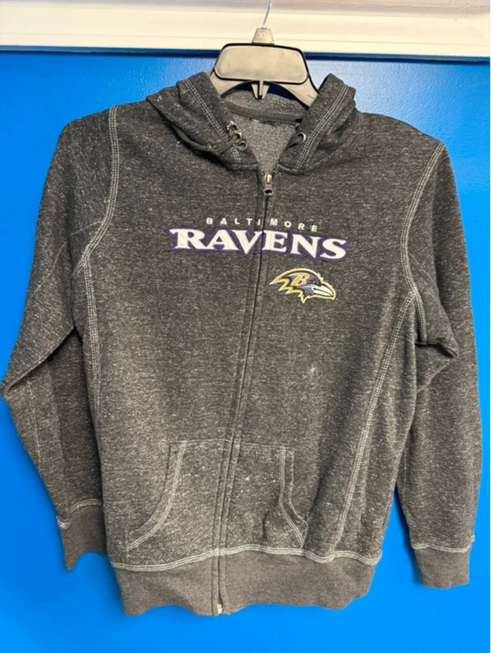 Baltimore Ravens Women's XL Zip Hoodie Charcoal Heather Gray NFL Football